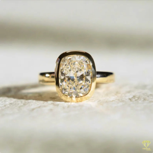 Elegant <b>Cushion</b> Cut Diamond Ring In Yellow Gold Bezel Setting <b>For</b> Modern Brides - Product Image 3