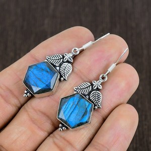 Boucles d'oreilles en labradorite bleue, argent sterling 925, bijoux faits à la main, pierres précieuses, cadeau de luxe - Product Image 4