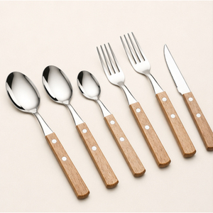 Juego de Cubiertos de Acero Inoxidable con Mango de Madera Natural para Restaurantes de Alta Cocina, Personalizable con Logotipo OEM/ODM, Precio de Fábrica - Product Image 1