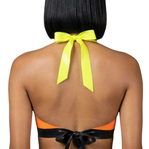 Conjunto de Bikini Halter Color Block para Mujer, Naranja, Negro, Amarillo Neón, Traje de Baño de Verano de Secado Rápido, Lavable a Máquina, Dos Piezas - Product Image 3