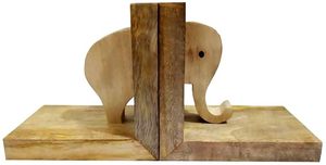 Handcrafted Wooden <b>Elephant</b> Bookends Decorative Book Holder Solid Wood Book Ends for Home Office Library Bookshelf <b>Decor</b> - Product Image 1
