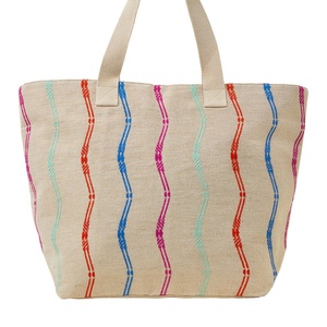 Sac fourre-tout en lin tissé pour femme, sac à bandoulière en toile rayée pour la plage, sac de shopping – Fabricant - Product Image 5