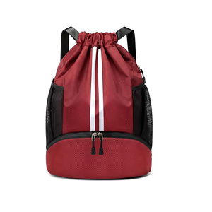 Red Canvas <b>Drawstring</b> <b>Backpack</b> with Mesh Side Pockets and Zippered Bottom Compartment 30-40L for Gym Sports Travel - Product Image 1