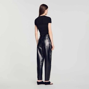 <b>Women's</b> <b>Black</b> Heart Hollow Out <b>Crop</b> <b>Top</b> Short Sleeve O-Neck Knitted Slim Spring Summer T-Shirt - Product Image 4