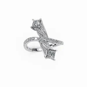 Anillo de Diamantes de Diseño Nebulosa de Dos Estrellas, Anillo de Diamantes de Oro Blanco Cultivados en Laboratorio, Corte Redondo y Princesa, para Mujer - Product Image 1