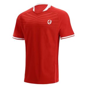 Maillot de rugby rayé rouge à manches courtes, tenue de sport, uniforme d'équipe, vêtements athlétiques, design imprimé, pour entraînement et matchs en extérieur - Product Image 1