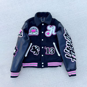Chaqueta de Cuero PU para Mujer, Chaqueta Varsity con Logotipo Bordado, Chaqueta de Béisbol Personalizada de Poliéster para Mujer, Ropa de Calle - Product Image 6