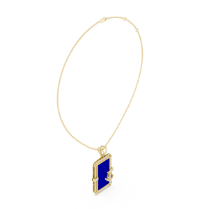 Collier pendentif ancre en or jaune 14 carats avec diamant de laboratoire et émail bleu lapis, plaqué rhodium, bijoux unisexe - Product Image 3