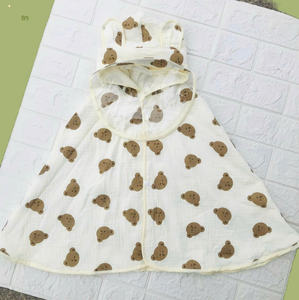 Couverture à capuche en mousseline tissée pour bébé, motif dessin animé, très populaire, imprimé fruits et animaux mignons, respirante, absorbante, en coton doux - Product Image 3