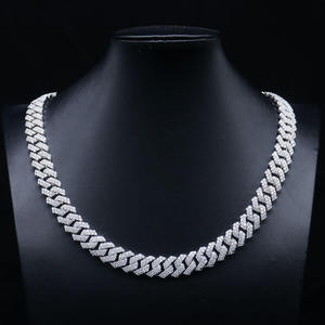Luxury Iced Out Chevron Link Hip Hop Chain White Gold Finish <b>Statement</b> <b>Necklace</b> for Men Women Premium Fashion Jewelry - Product Image 1