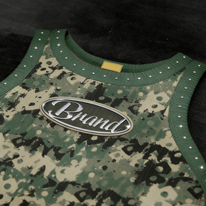 Women Camouflage Crop Tank <b>Top</b> <b>Rhinestone</b> Detail Sleeveless Streetwear Vest Custom Logo OEM Supplier - Product Image 3