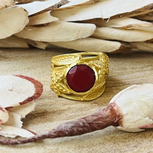 Trendy Latest Design Garnet <b>Statement</b> <b>Ring</b> Ethnic Brass Jewelry For Women 18k Gold Plated Tribal Design Handmade Wholesale <b>Ring</b> - Product Image 4