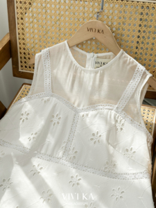 Vivika Women's White Sleeveless <b>Blouse</b> <b>Sheer</b> Crew Neck Eyelet Lace Floral Summer Top Breathable Soft Lace SOLVIA - Product Image 6