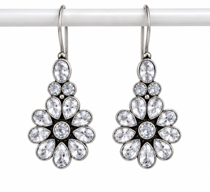 Pendientes de Plata Oxidada con Flores y Circonitas, Elegantes Pendientes Colgantes Florales para Mujer, Joyería al por Mayor - Product Image 3