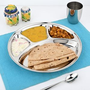 Plateau de service divisé en acier inoxydable écologique 6-en-1 |   Assiette à compartiments de conception classique de qualité alimentaire pour la cuisine indienne traditionnelle - Product Image 2