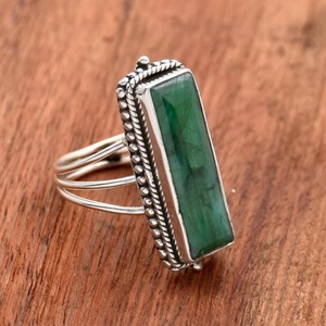 925 Sterling <b>Silver</b> <b>Emerald</b> Gemstone <b>Ring</b> Handmade Filigree Triple Band May Birthstone Jewelry - Product Image 3