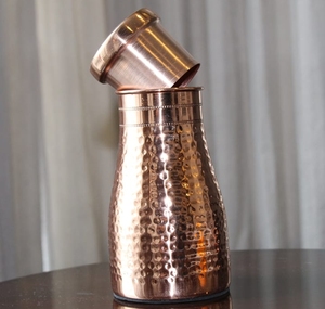 Handcrafted Copper Water <b>Bottle</b> <b>Flip</b> <b>Top</b> Lid Hammered Design Traditional Style Insulated Moisture-Proof Stackable Storage - Product Image 2