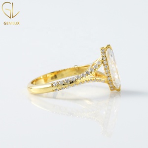 2.10 CT Marquise Cut Moissanite Diamond <b>Ring</b>, 14K Gold <b>Split</b> Shank Engagement <b>Ring</b>, Hidden Halo Wedding <b>Ring</b> For Women - Product Image 4