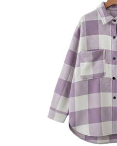 Chemise-veste surdimensionnée à carreaux blancs lavande personnalisée pour homme, à manches longues, boutonnée, chaude, pour l'hiver - Product Image 3