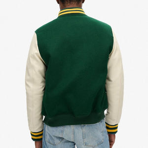 Nouvelle Arrivée 2026 – Blouson Teddy Vert Homme avec Manches Crème, Logo Brodé, Col Rabattu, Coupe Droite, Tenue Décontractée Automne - Product Image 6