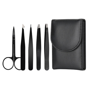 Ensemble de pinces à épiler pour cils et sourcils en acier inoxydable noir personnalisé, 3, 4 ou 5 pièces, avec ciseaux, outils de soin beauté - Product Image 1
