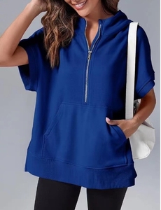 Hoodie décontracté à manches courtes pour femmes, nouvelle collection printemps, couleur unie, style européen et américain - Product Image 4
