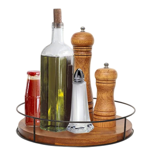 Lot de 2 plateaux rotatifs en bois artisanaux pour la cuisine Lazy Susan Turntable Organisateur de table Présentoir de comptoir Support de rangement - Product Image 5