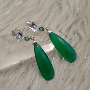 Natural Green Onyx Blue Topaz Earrings for <b>Women</b> 925 Sterling <b>Silver</b> Handmade Gemstone Dangle Earrings Wholesale Jewelry - Product Image 4