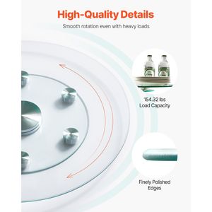 Piatto Girevole Lazy Susan in Vetro Temperato da 24 Pollici, Rotazione Silenziosa a 360 Gradi con 6 Ruote per Centrotavola - Product Image 3