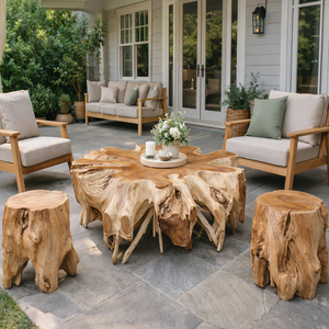 Mesa de Centro Moderna Dhifa de Lujo, Ecológica, de Raíz de Teca Orgánica, Única, al por Mayor, Mueble para el Hogar de Madera Maciza con Borde Natural Antiguo - Product Image 2