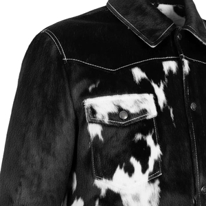Chaqueta de Piel Sintética con Estampado de Vaca y Ribete de Cuero PU, Cuello Camisero, Manga Larga, Cierre de Cremallera, Ropa Exterior Informal de Otoño para Mujer - Product Image 5