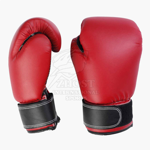 Gants de boxe rouges en cuir, longueur poignet, gants d'entraînement à doigts entiers, gants d'arts martiaux pour la pratique du combat - Product Image 1