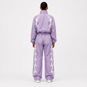 Survêtement pour femme à imprimé géométrique violet, fermeture éclair intégrale, col montant, coupe ample, style sportif, printemps, 100% polyester - Product Image 2