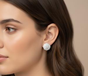 ต่างหูเพชรทรงดอกไม้ทองคำแท้ 14K ดีไซน์ทันสมัยสำหรับผู้หญิง เพชรเพาะเลี้ยงในห้องปฏิบัติการ ทรงคุชชั่น สไตล์วินเทจ อาร์ตเดโค ของขวัญสำหรับเจ้าสาว - Product Image 5