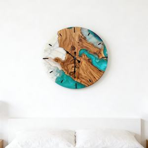Teal Resin River Wood Wall <b>Clock</b> Modern Coastal Home Decor Wooden <b>Clock</b> - Product Image 6
