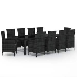 Set da pranzo con Patio in Poly Rattan 11 pezzi con cuscini mobili di colore nero - Product Image 2