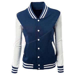 Fabricante de prendas de otoño/invierno: Chaqueta de estilo robusto con letras bordadas, material personalizado, decoración en blanco y azul, y botones. - Product Image 1