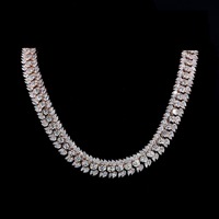 Chaîne de corps de luxe en argent sterling plaqué rhodium avec perles de culture d'eau douce et moissanite serties en forme de feuille, chaîne à maillons glacés de 15 mm pour femme