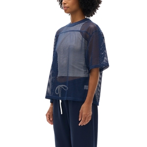 Camiseta Casual de Malla para Mujer con Hombros Caídos, Oversize, Premium, Transpirable, de Moda, con Estampado Personalizado, Ropa de Boutique - Product Image 2