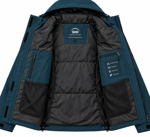 <b>Men</b>’s Teal Waterproof Hooded Shell <b>Jacket</b> <b>Lightweight</b> Windbreaker with Adjustable Cuffs Zip Pockets Custom Outdoor Rainwear - Product Image 5