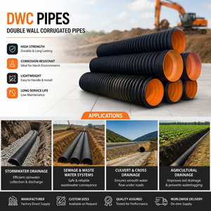 Tuyaux en HDPE à double paroi ondulée DWC, ronds, anti-corrosion, pour drainage des eaux pluviales, des eaux usées et de l'agriculture - Product Image 1