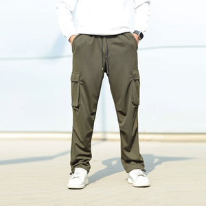 <b>Men's</b> Olive <b>Green</b> <b>Cargo</b> <b>Pants</b> Elastic Waist Drawstring Multiple Pockets Casual Joggers Autumn Wear Midweight Polyester Trousers - Product Image 1