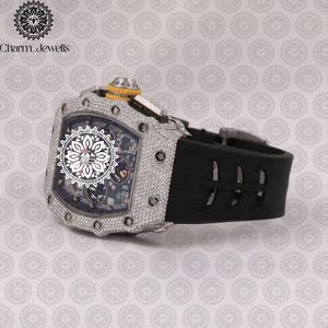 Charm Jewells Reloj mecánico de lujo para hombre, caja de acero inoxidable, bisel de diamantes, banda de goma, cronógrafo, cristal de zafiro de 42 mm - Product Image 3