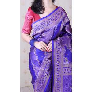 ผ้าไหมเนื้อนุ่มสีม่วง Elite Weaves ลาย Bandhani Leheriya Zari ทอแบบอินเดียและปากีสถาน น้ำหนัก 650 กรัม - Product Image 5