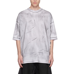 Camiseta de Manga Corta Oversize con Estampado Tie-Dye para Hombre, Cuello Redondo, Poliéster/Algodón, Diseño Vintage, Gris, Antiarrugas, Transpirable, 280g - Product Image 5