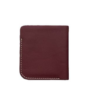 Minimalist Burgundy <b>Genuine</b> <b>Leather</b> Bi Fold Slim Card <b>Wallet</b> With Contrast Stitching Classic Compact Cash Organizer Travel Case - Product Image 3