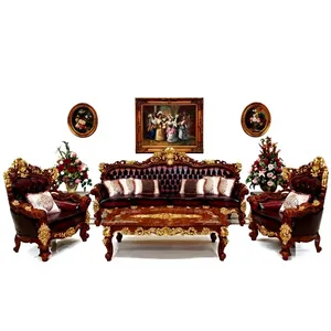 Ensemble de canapés capitonnés de style provincial français pour villas, canapé 5 places en cuir véritable européen capitonné pour la décoration intérieure du salon - Product Image 2