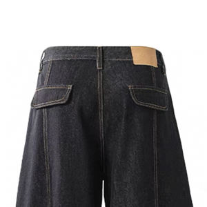 Pantalon long à jambes larges en denim ciré semi-élastique, taille personnalisée, style décontracté pour le printemps et l'automne - Product Image 4