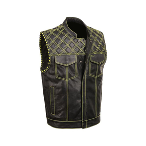 Gilet de motard en cuir grande taille pour homme, col rabattu, fermeture éclair, couleur unie, respirant, pour l'hiver, coupe classique - Product Image 1