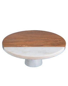 Support à gâteau luxueux en bois et marbre fait à la main avec plateau décoratif pour gâteaux, présentation de pâtisseries et décoration de salon pour les célébrations - Product Image 2